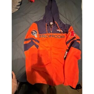 NFL Denver Broncos Full Zip Hoodie Mens Large Orange Navy Blue Team Apparel NWT